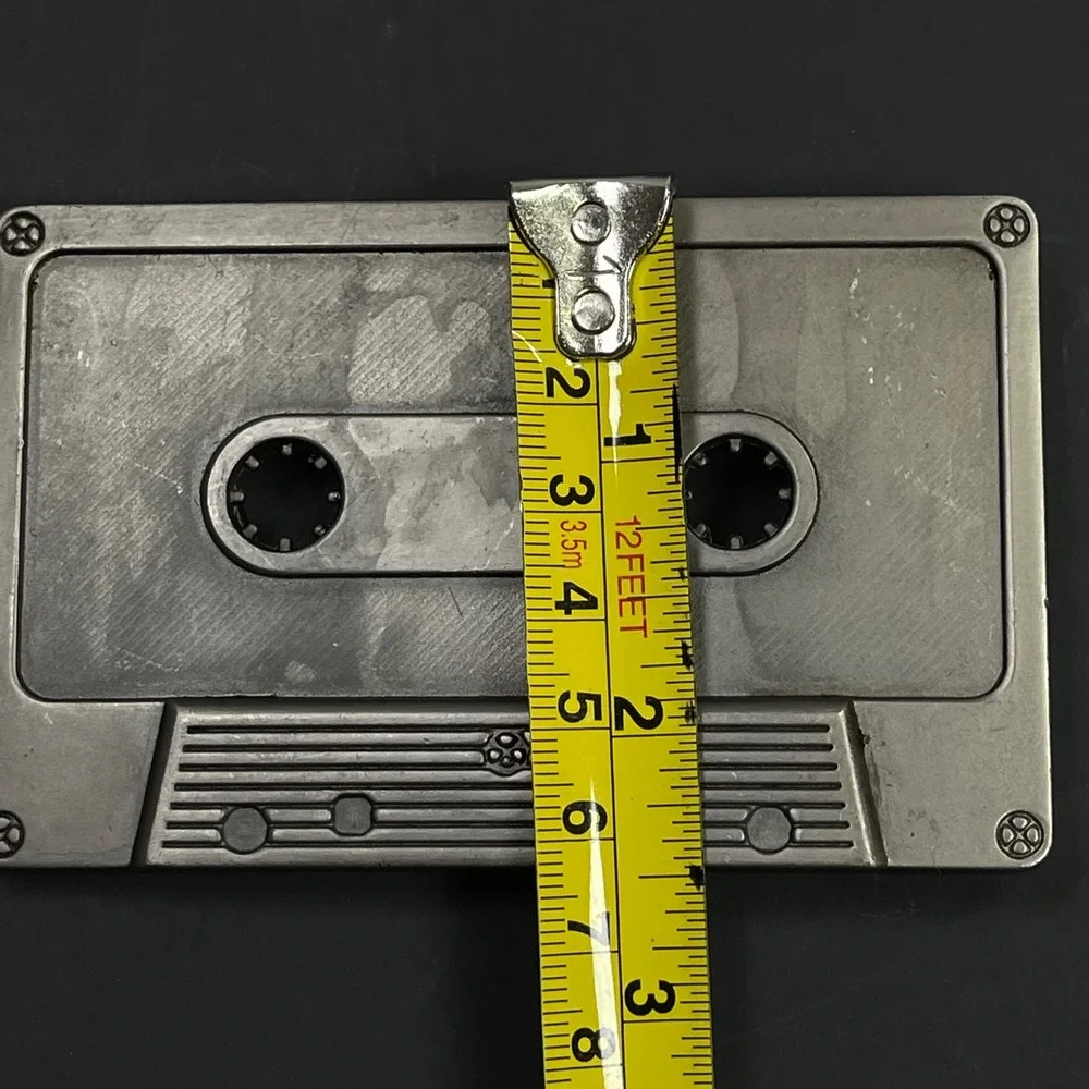 Vintage Cassette Tape Belt Buckle Unisex Silver Retro Music 80s 90s Novelty
